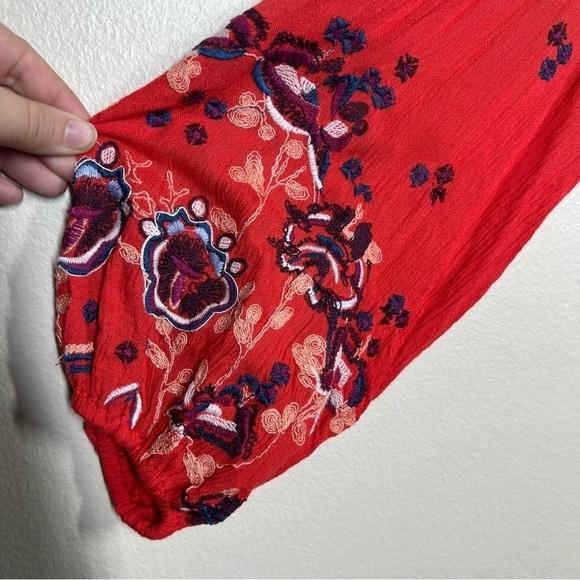 Free People Womens Oxford Red Embroidered Flowy Boho Dress Size Small - Picture 6 of 12